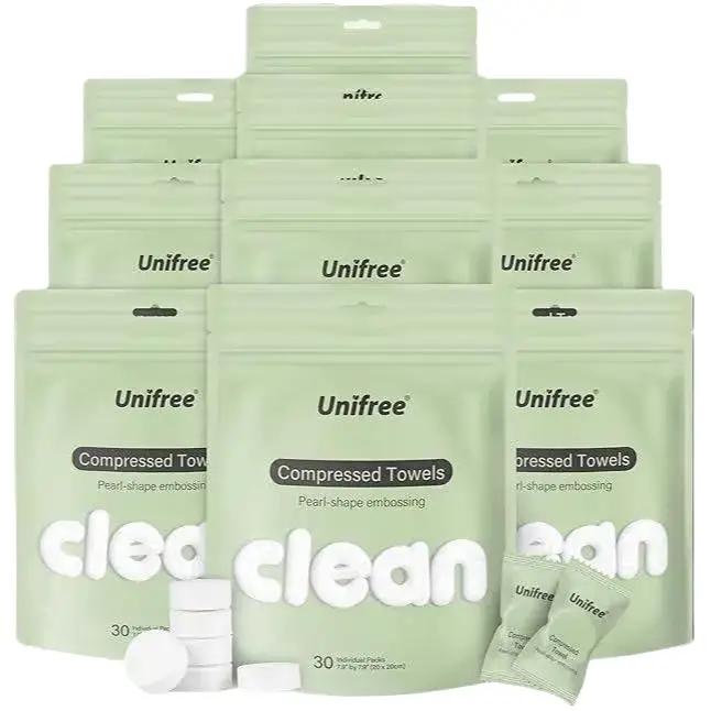 [For Limo] Unifree Compressed Towels I Towelettes B I Facial Tissue I Makeup Remover I 30 Individual Packs Per Bag, 10-bags Value Pack, Total 300 Count