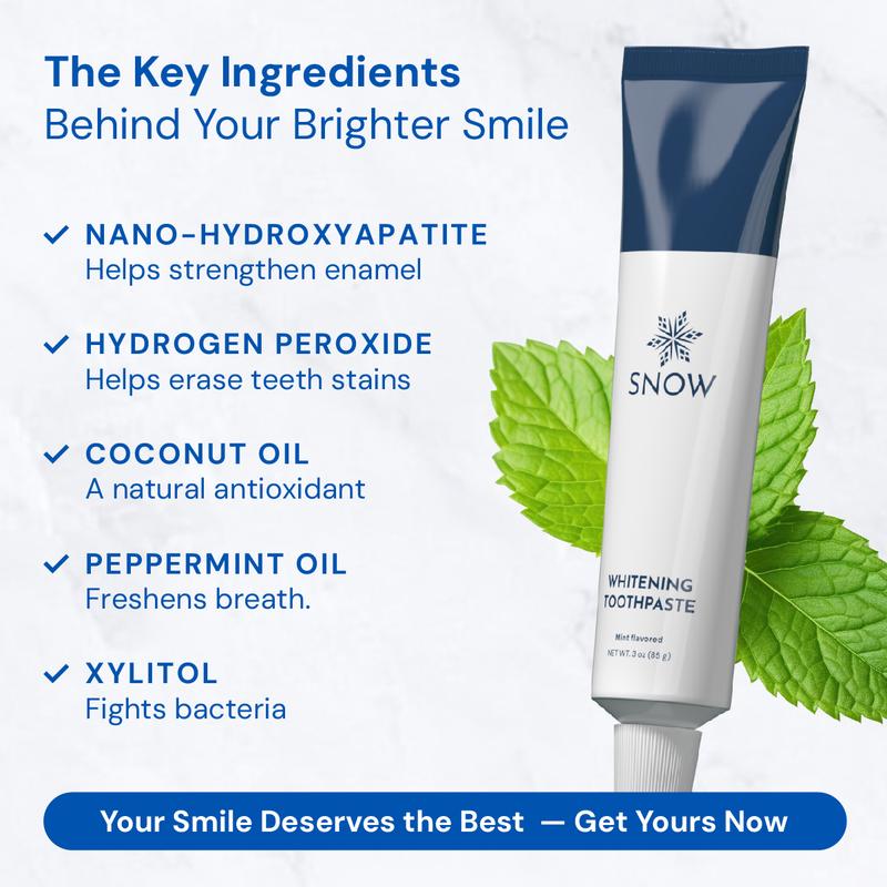 SNOW Nano-Hydroxyapatite Whitening Toothpaste | Oral Care with Kaolin | Non-GMO & Enamel Safe Teeth Whitening Antibacterial Toothpaste | Mint Flavor