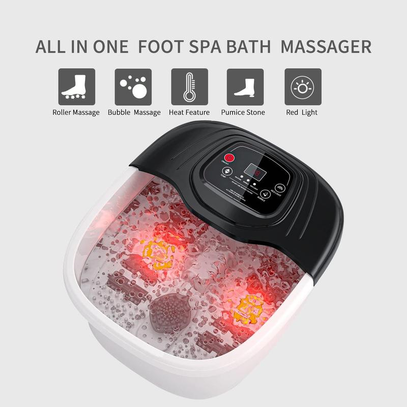 Foot Spa Bath Massager with Heat, Epsom Salt,Bubbles, Vibration and Red Light,8 Massage Roller Pedicure Tub for Stress Relief,Foot Soaker Acupressure Points&Temperature Control