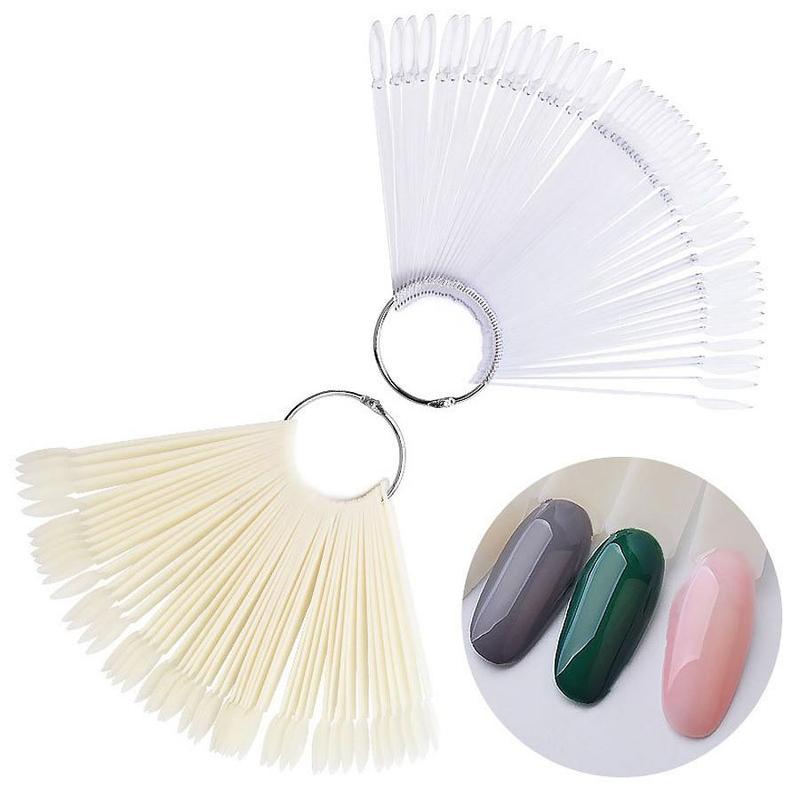 Gel Polish Nail Art & Nail Care Practice Sticks, 50pcs Manicure Display Fan with Loop, Gel Polish Display, Practice Nail Sample Sticks for Women, Christmas Gift