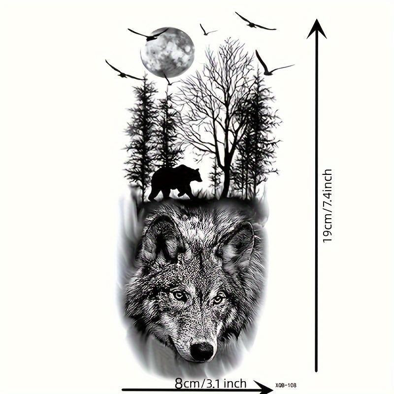 Wolf & Forest Pattern Temporary Tattoo Sticker, 1 Sheet Waterproof Long Lasting Fake Tattoo Sticker, Body Art Decoration for Women & Men