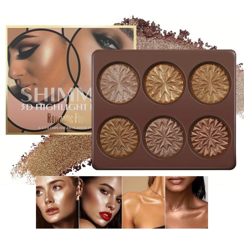 6 Color Highlighter Palette, Long Lasting Shimmering Highlighter Powder, Facial Makeup Highlighter Palette, Suitable for Party, Cosplay