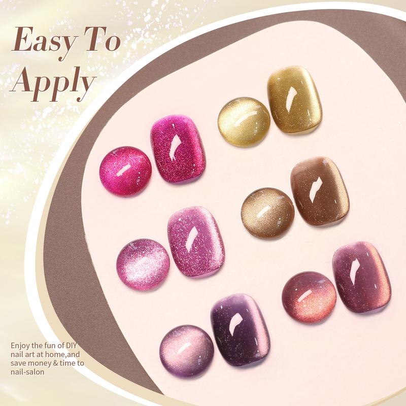 BORN PRETTY Cat Magnetic Gel Nail Polish Fall Winter Jelly Glass Magnetic Gel Polish Purple Brown Pink Nude Glitter Soak Off Nail Art Salon Manicure Home Gift 7ml 6pcs Nail Care