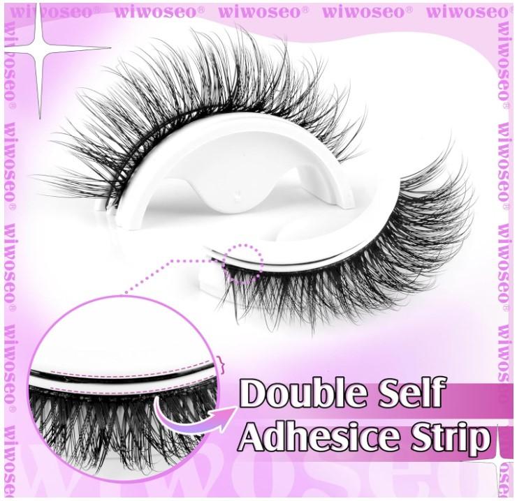 wiwoseo Self Adhesive Eyelashes No Glue - Reuseable Self Adhesive Lashes Waterproof Wispy Fluffy with Tweezer 3 Pairs Pack - Makeup Cosmetic