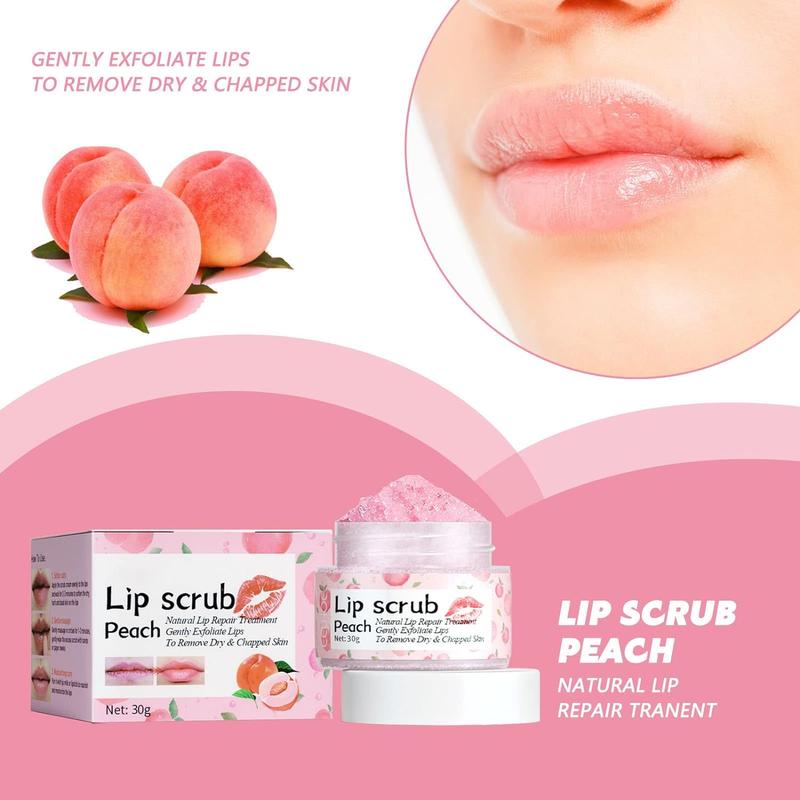 Lip Scrub Exfoliator with Silicone Lip Brush and Massager,Honey Peach Lip Sleeping Mask,Lip Mask Over Night Skincare Sugar Honey Jar