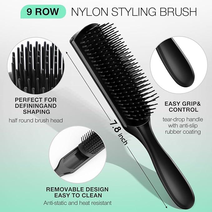 4pcs Detangling Brush Set Detangler Brush for Natural 3 4abc Curly Dense Hair, Curly Hair comb for Adult & Kids Wet or Dry Hair,Heatless,Haircare, Hair Brush Styling Tool Product Set with Spray Bottle (3 PCS, Black+Black) hair type