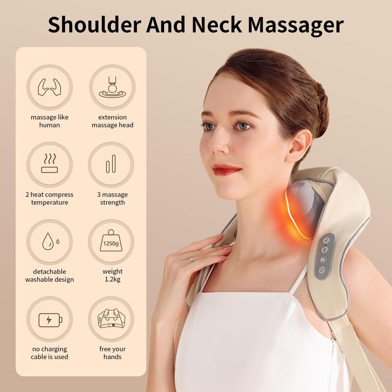 Neck Massager with Heat, Shiatsu Shoulder Massager, Electric Acupressure Neck Massager Gift for Parents Elders Health Women Men Deep Kneading Massage Like Human to Free Your Hand