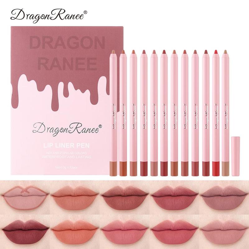 Summer Music Festival Makeup Long Lasting Matte Lip Liner Set, 12pcs Waterproof Matte Lip Liner Lip Stain Pencil for All Occasions, Lip Makeup, Daily Makeup