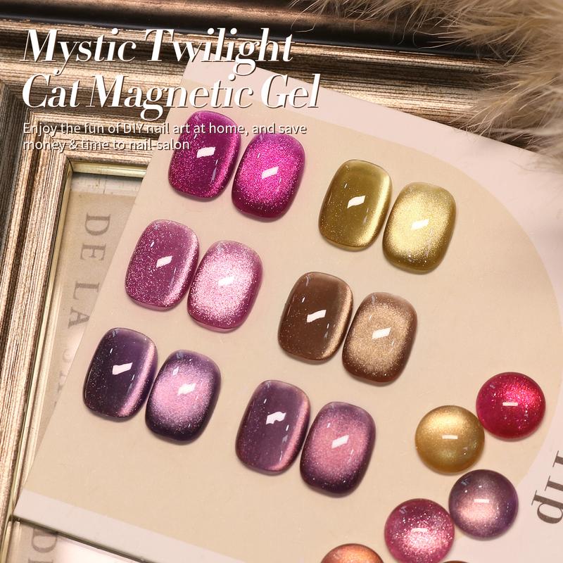 BORN PRETTY Cat Magnetic Gel Nail Polish Fall Winter Jelly Glass Magnetic Gel Polish Purple Brown Pink Nude Glitter Soak Off Nail Art Salon Manicure Home Gift 7ml 6pcs Nail Care