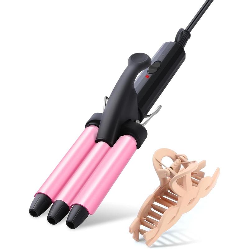 Mini Three Barrel Curling Iron, Small Curling Wand 1 2 Inch for Home and Travel, Ceramic Tourmaline Add Shine to Waves, Dual Voltage Hair Crimper, Pink,New Year's Eve Gift