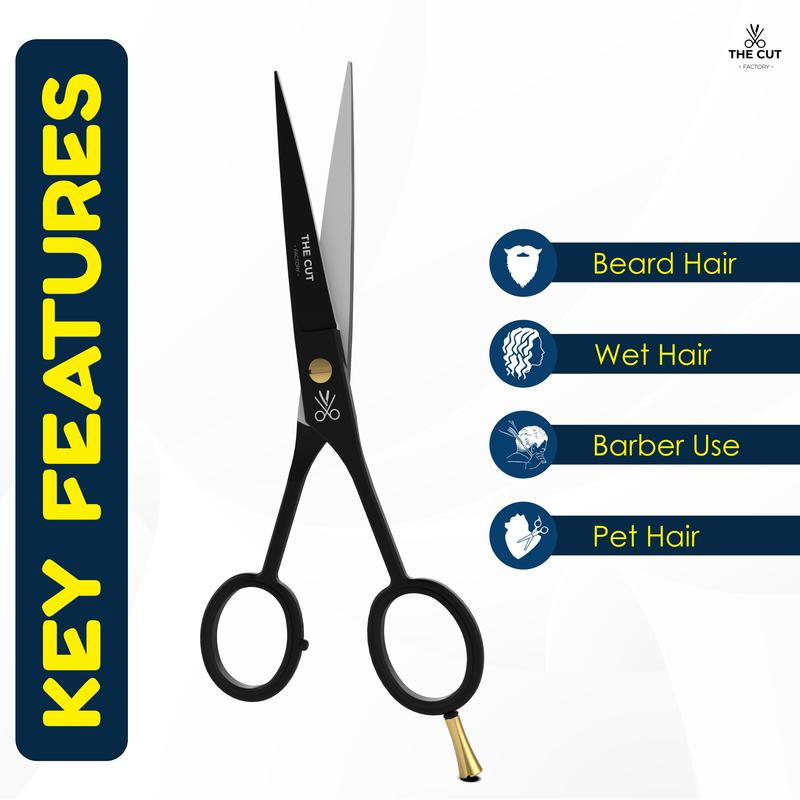 The Cut Factory Smooth Professional Barber Hair Scissors 6.5 Inches - Ideal for All Hair Types Haircare Heatless Gift Handle Salon thinning shears