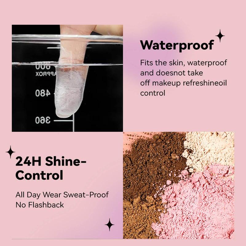 Pink Transparent & Glitter Setting Powder - Waterproof, Oil Control, Brightening. Long-Lasting Loose Glitter Powder for All Skin Types, Ideal for Highlighting.