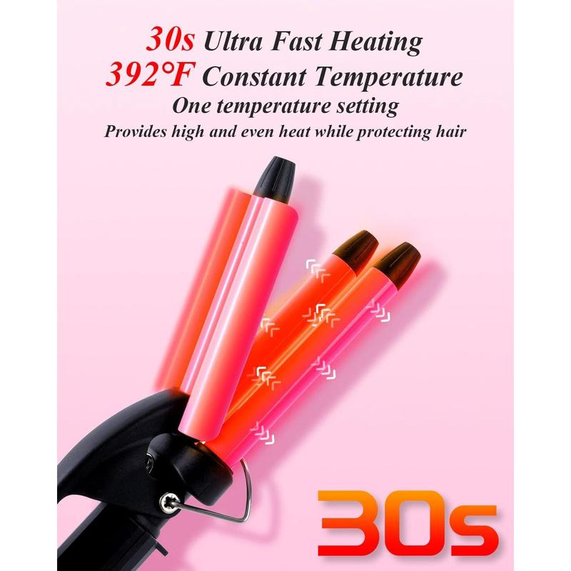 Mini Three Barrel Curling Iron, Small Curling Wand 1 2 Inch for Home and Travel, Ceramic Tourmaline Add Shine to Waves, Dual Voltage Hair Crimper, Pink,New Year's Eve Gift