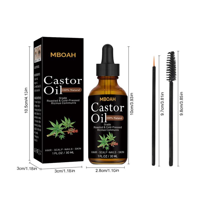 100% Natural Roasted & Cold-pressed Castor Oil with Applicator Tools, Multifunction Strengthening & Thickening Care Oil Kit for Hair, Eyelashes, Eyebrows