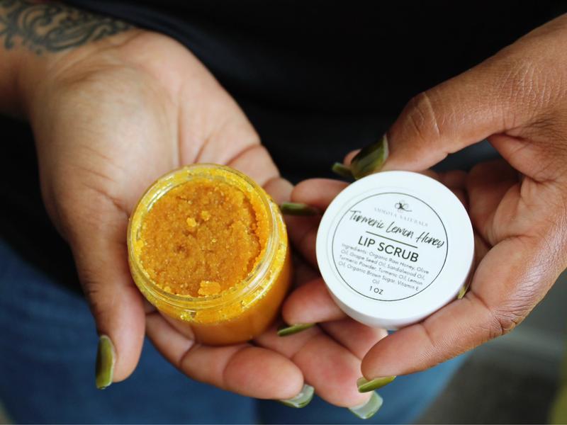 Ammoya Naturals Turmeric Lemon Honey Lip Scrub Hydrating Moisturize Sugar Skincare