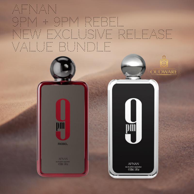 Afnan 9PM + 9PM Rebel 100ml (3.4Oz) EDP For Men - Value Perfume Gift Bundle For Men - New Afnan 9PM Rebel Bundle