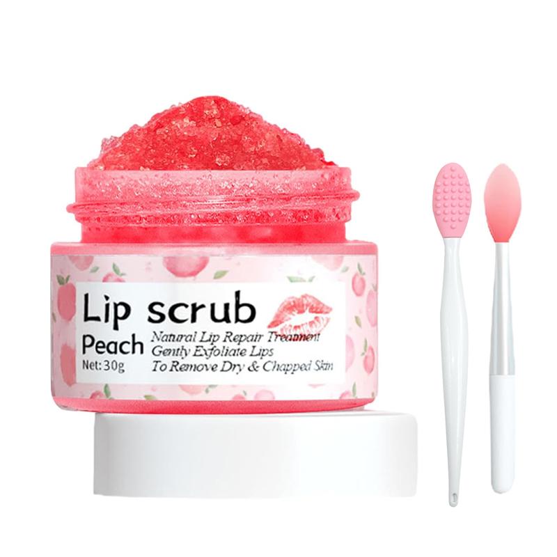 Lip Scrub Exfoliator with Silicone Lip Brush and Massager,Honey Peach Lip Sleeping Mask,Lip Mask Over Night Skincare Sugar Honey Jar