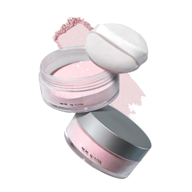 Pink Transparent & Glitter Setting Powder - Waterproof, Oil Control, Brightening. Long-Lasting Loose Glitter Powder for All Skin Types, Ideal for Highlighting.