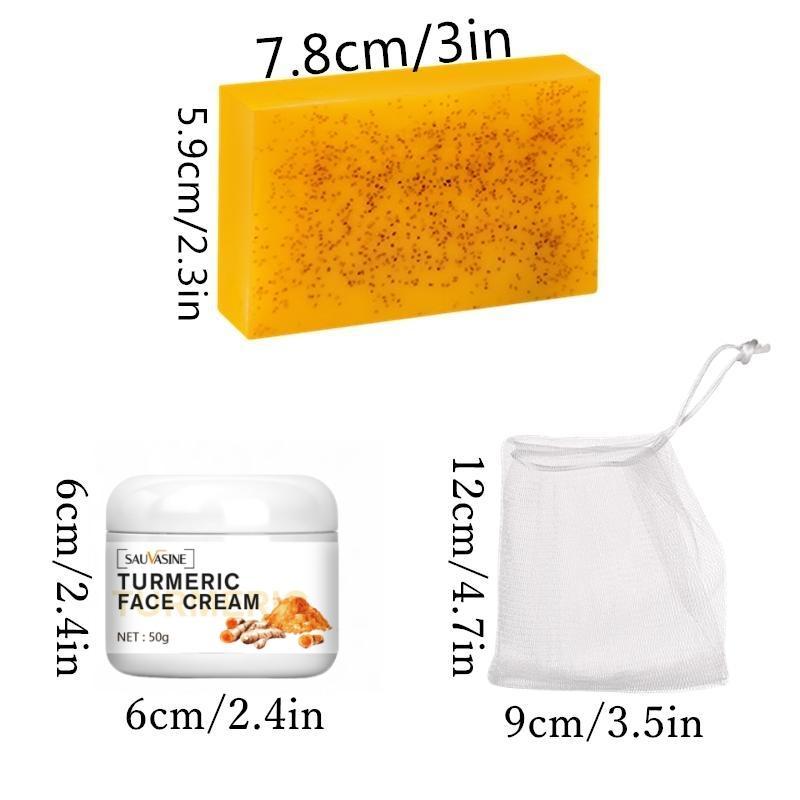 Comfort Turmeric Moisturizer Face Cream & Lemon Turmeric Kojic Acid Soap Bar Set for Dark Spot &Hyperpigmentation, Summer Gift, Acne Face & Body Wash Skincare Set with Soap Bags, Skincare Product, Skin Care Kits