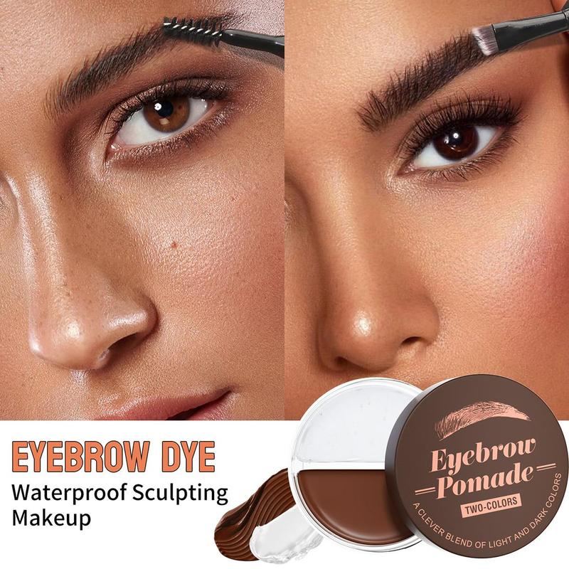 Waterproof Eyebrow Pomade, 1 Set Long-lasting 2 in 1 Eyebrow Cream with Brush, Smudge Proof and Sweat Resistant Formula, Natural Eyebrow Makeup for All Skin Types and Tones