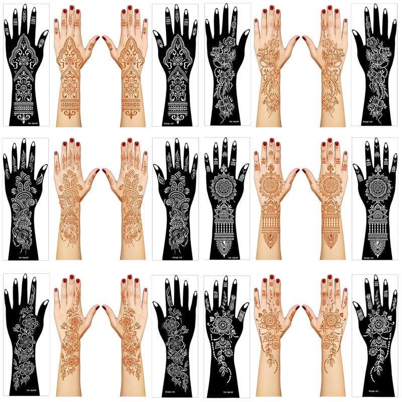 Henna  Stencil Kit,12 Sheets Stickers for Henna  Hand Forearm Glitter Airbrush DIY Tattooing Template, Large Indian Temporary  Stickers