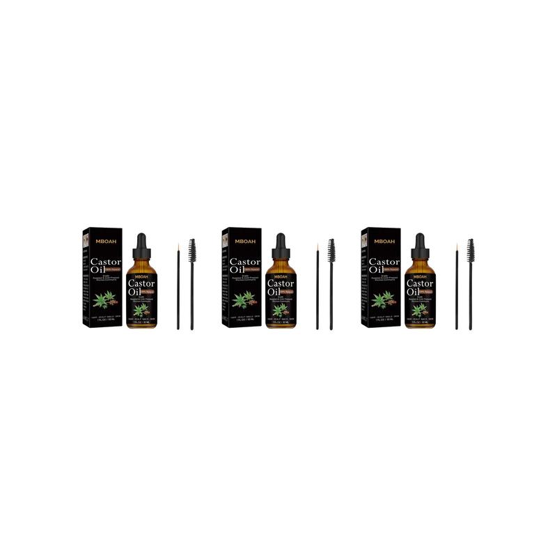 100% Natural Roasted & Cold-pressed Castor Oil with Applicator Tools, Multifunction Strengthening & Thickening Care Oil Kit for Hair, Eyelashes, Eyebrows