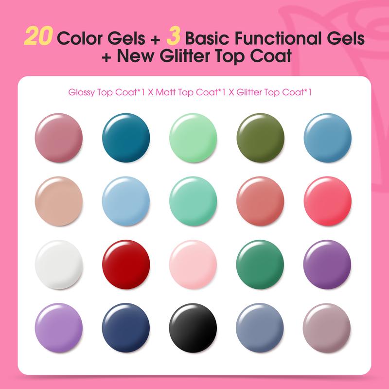 ROSALIND 24PCS Gel Nail Polish with Base Glossy and Matte Glitter Gel Top Coat, Nail Gel Polish Starter Set uv gel polish Manicure Nail Art Salon