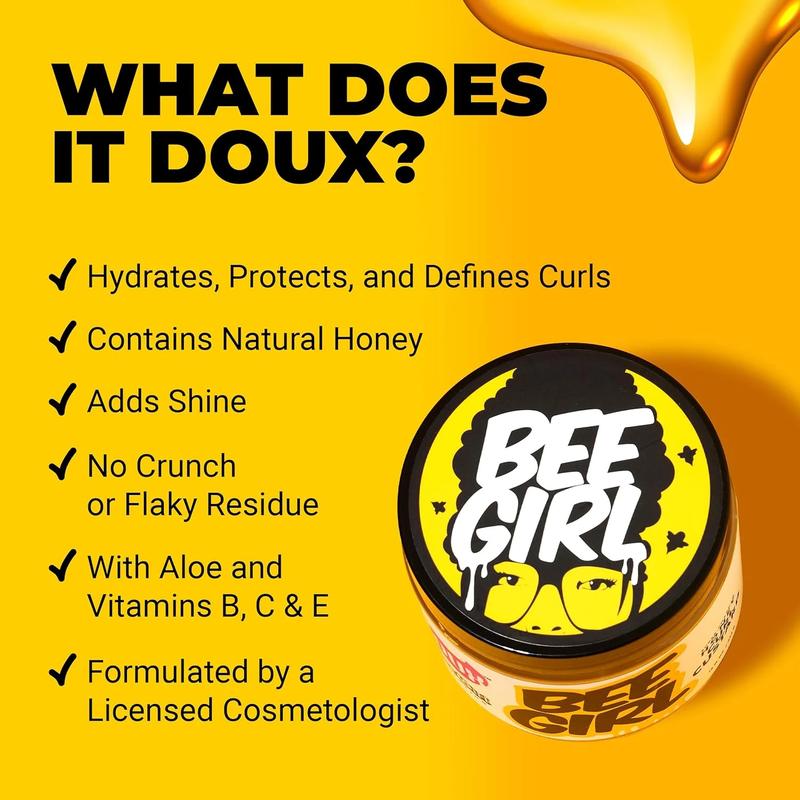 The Doux Bee Girl Honey Curl Custard 16 oz - Moisturizing Female Hair Gel - Moisture Frizz Haircare