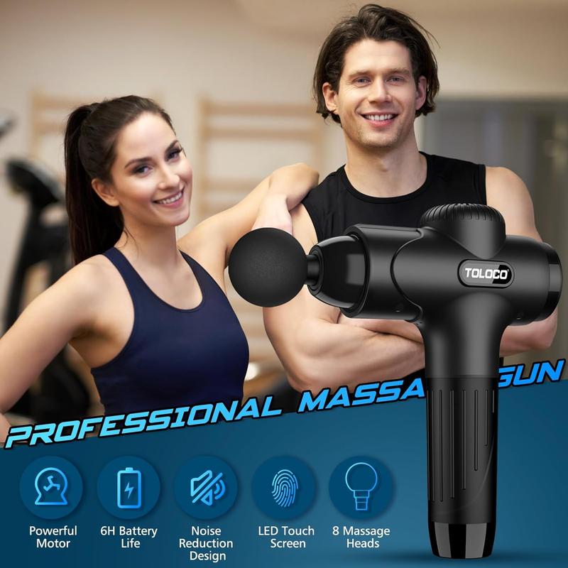 TOLOCO Massage Gun, Muscle Massage Gun Deep Tissue, Percussion Massage Gun with 8 Replacement Heads, Super Quiet Portable Electric Massager for Athletes, Treatment, Relax