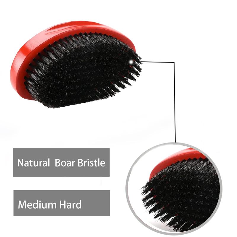 360 Curved Wave Brush - Medium Hard Palm Brush with Beech Wood and Boar Bristles for Men's Hair Styling and Beard Grooming (Red) Haircare Heatless