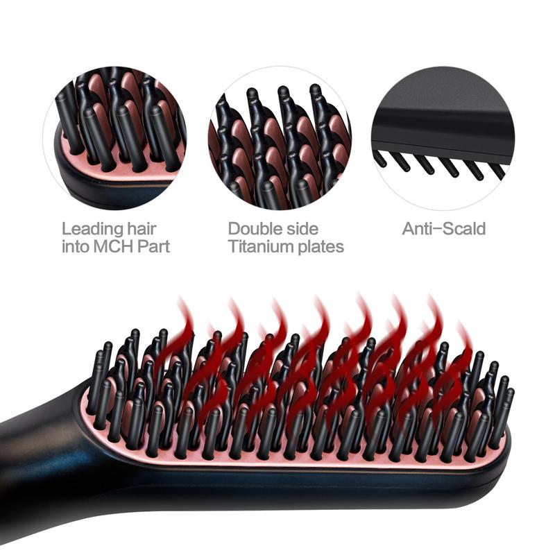 Electric Beard Straightening Comb, Hair Straightener Comb, Non-slip Design Hair Straightener Brush, Anti-scald Heated Beard Brush, Portable Heated Hair Styling Tools for Women and Men