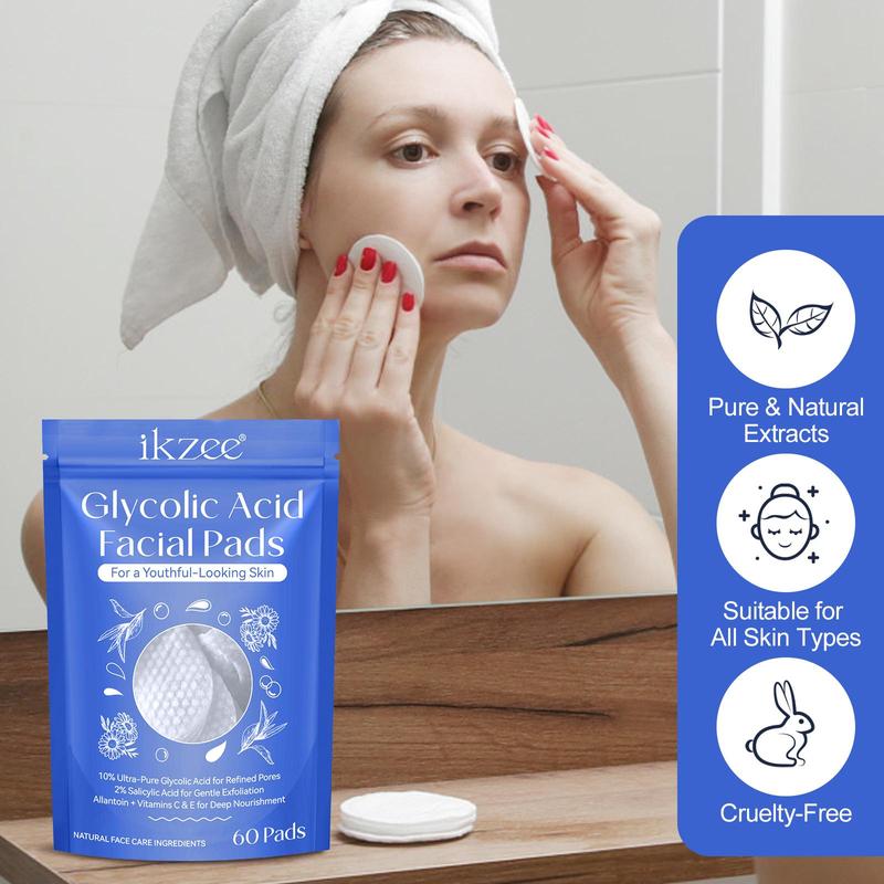 Glycolic Acid Facial Pads, Gentle Exfoliating Facial Pads, Moisturizing Facial Cleansing Pads, Facial Skin Care Product for Women & Men