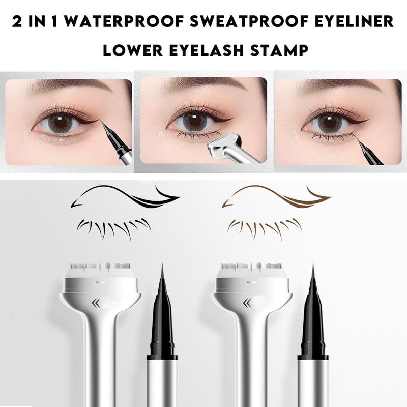 Lower Eyelash Stamp, Lower Lash Stamp with Ink, 2-in-1 Waterproof Lower Eyelash Stamp, Eyeliner Stamps Tool for Lower Eyelash, Lower Lashes Extensions Stamps, Quick Eye Makeup Tool (Black)