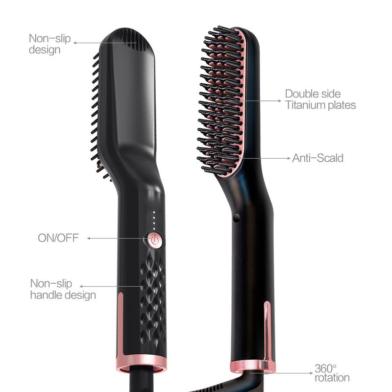 Electric Beard Straightening Comb, Hair Straightener Comb, Non-slip Design Hair Straightener Brush, Anti-scald Heated Beard Brush, Portable Heated Hair Styling Tools for Women and Men