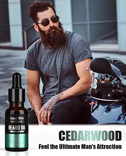 ISNER MILE 5 Pack Beard Oil Set Leave in Conditioner Cedarwood Sandalwood Sage Sweet Orange for Men Mustaches Soften Moisturizing Strength Stocking Stuffers Father's Day Gifts for Him Man Dad Father Boyfriend