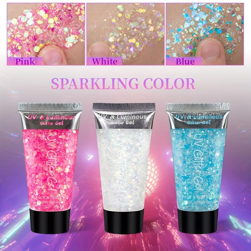 Buy 1 Get 1 Free - UV Glow-in-the-Dark Body & Face Gel, Luminous Chunky Glitter for Hair & Eyeshadow, Perfect for Music Festivals, Carnivals, Halloween & Mermaid Parties