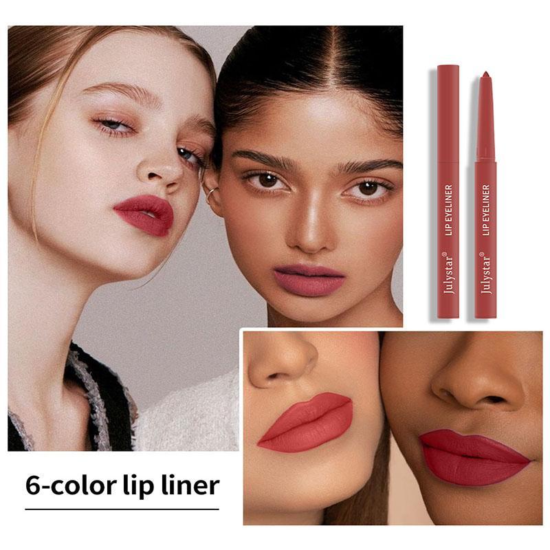 Long Lasting Lip Liner, 6 Counts set Waterproof Matte Lip Liner, Easy Coloring Lipsticks, Moisturizing Lipstick, Suitable for All Occasions Lip Makeup