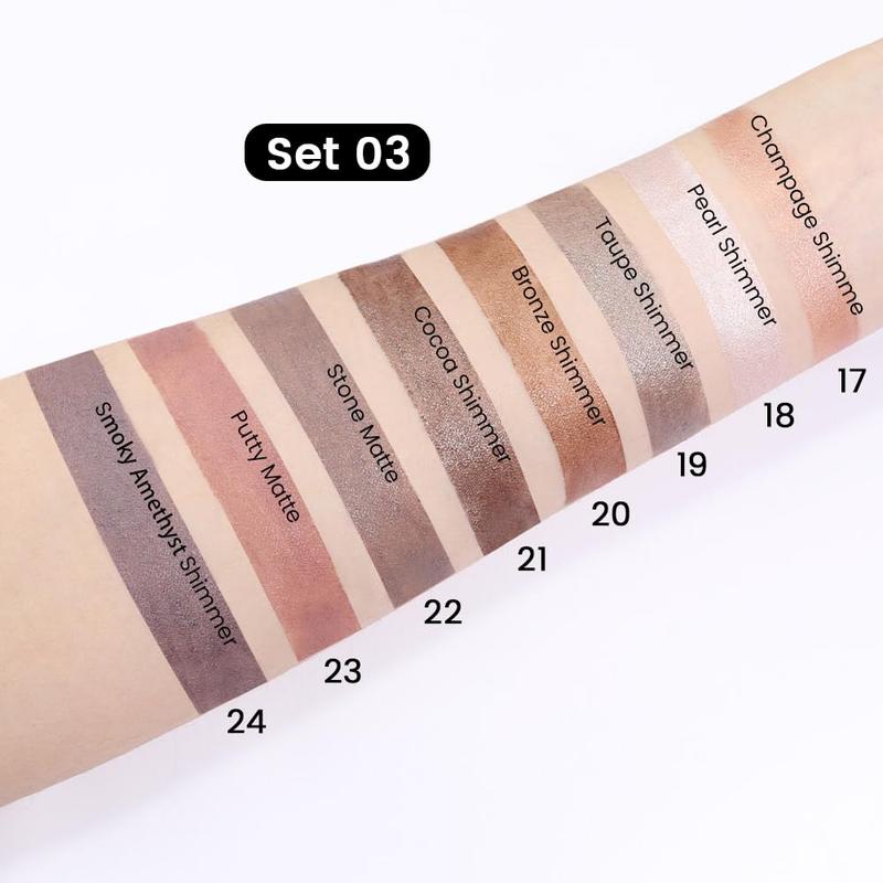 8pcs Eye Cream Eyeshadow Highlighter Stick Set, Champagne Bronze Cocoa Stone Putty Smoky Amethyst Shimmer Matte Pencil Eyeshadow Smudge Stick Palette Makeup Waterproof 03