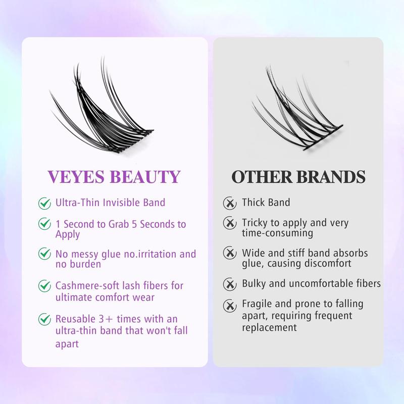 Veyesbeauty Manga Lashes Invisible Lash Band with Built-In Lash Line Reusability Suitable for Weddings and Parties Eyelash Extensions Makeup Cosmetic Eyelashes Extensions