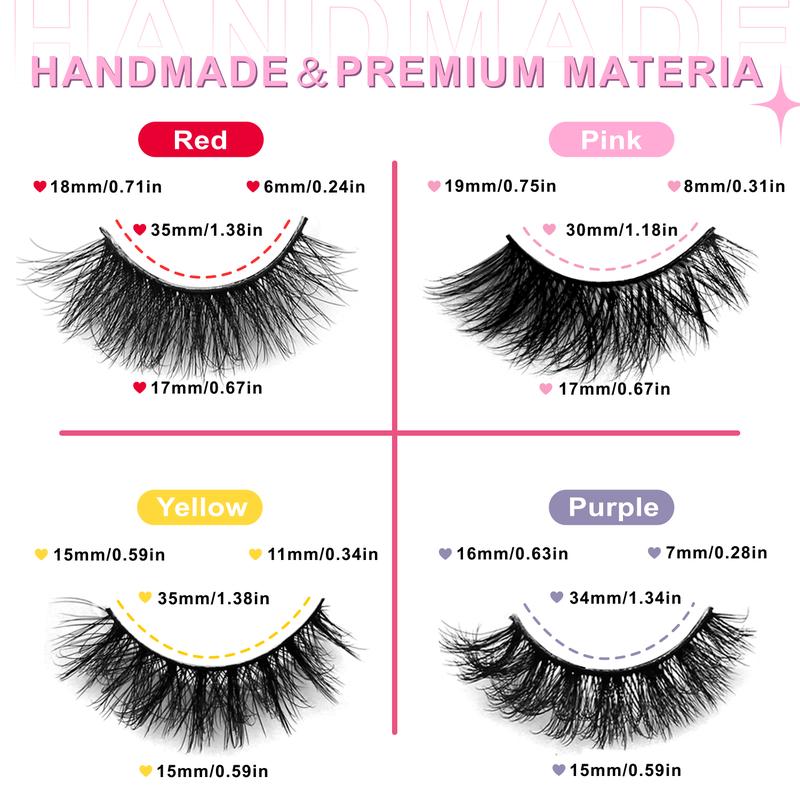 24 Pack 4 Style False Eyelashes, Handmade Full Strip, Cruelty Free, Dramatic 3D Lashes, Black, 24 Pairs