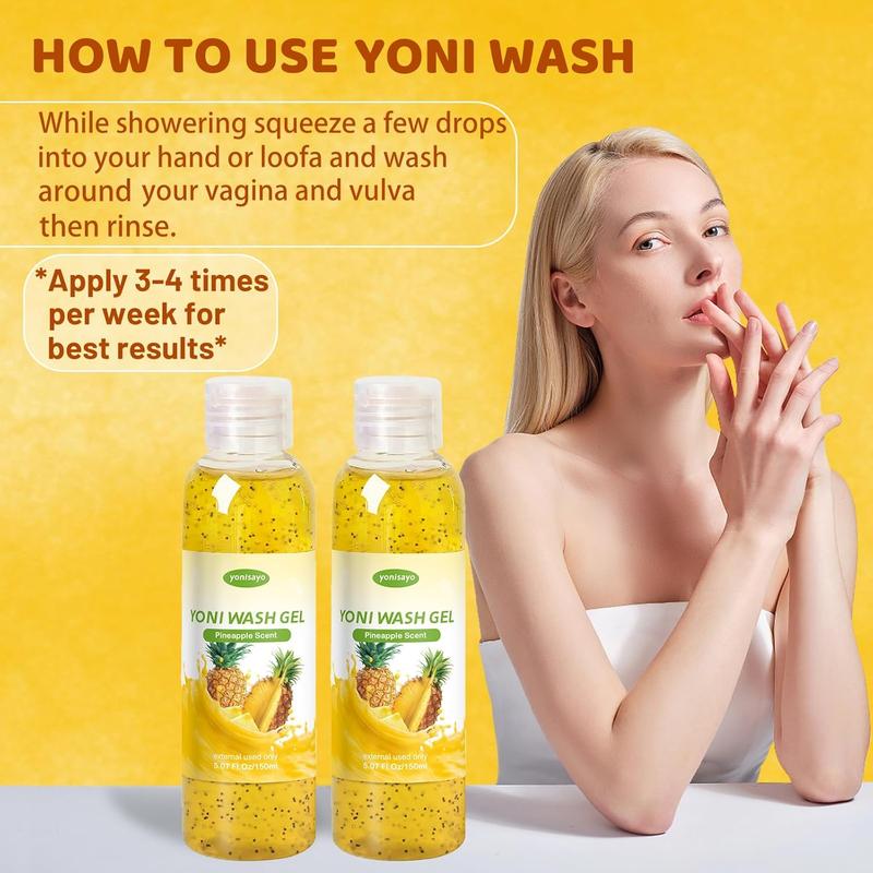 2 PCS Yoni Wash for Women pH Balance, Feminine Body Wash for Intimate Moisturizing and Odor Removal with Pineapple Scent - Scented, Comfort