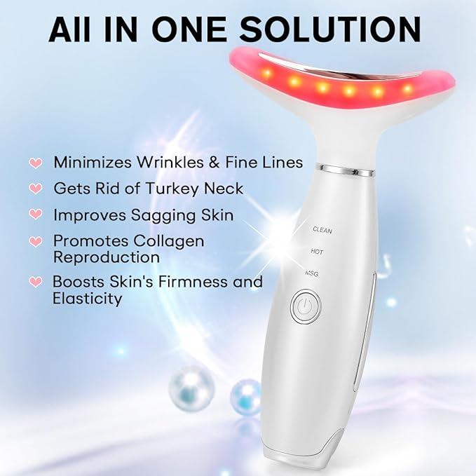 Neck Face Massager, 3-in-1 PortableFacial Massager, Face Sculpting Tool,at-Home Face Device for SkinCare(White) led  light