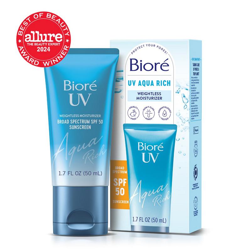 Bioré UV Aqua Rich SPF 50 Moisturizer Sunscreen for Face, For Sensitive Skin, Oil Free, Hyaluronic Acid, Allure Winner, Vegan, Dermatologist Tested