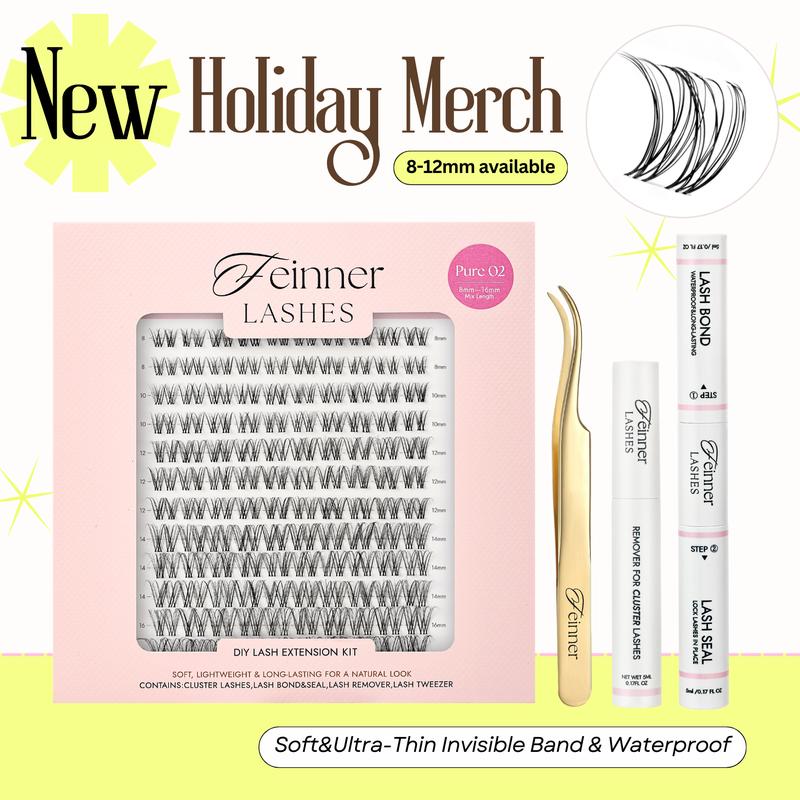 feinner Lashes New Arrival DIY Lash Cluster Kit With Invisible Band  Bond and Seal and Remover Long Lasting Waterproof for Beginner Friendly Makeup