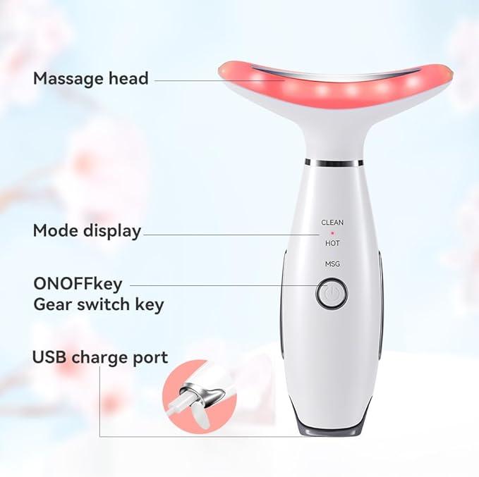 Neck Face Massager, 3-in-1 PortableFacial Massager, Face Sculpting Tool,at-Home Face Device for SkinCare(White) led  light