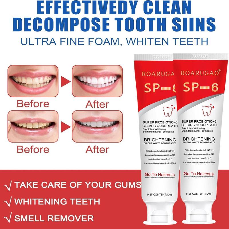 [+$5 GET 2PACK] SP-6 Probiotic Toothpaste：Enhanced Formula Balances The Oral Microbiome, Removes Stains, And Provides Long-lasting Fresh Breath.SP 6 Toothpaste, Fresh Breath, Deep Cleaning Care Toothpaste