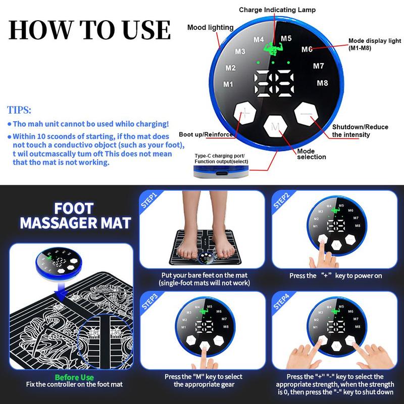 Portable Electric Foot Massager, 1 Set Electric Foot Massage Pad with Remote Control, Foot Massage Machine for Home & Travel, Personal Care Appliances