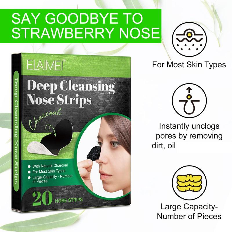 Deep Cleansing Nose Strips, 20pcs box Natural Charcoal Nose Strips, Oil Absorbing Nose Strips, Suitable for Oily Skin, Facial Skin Care Products