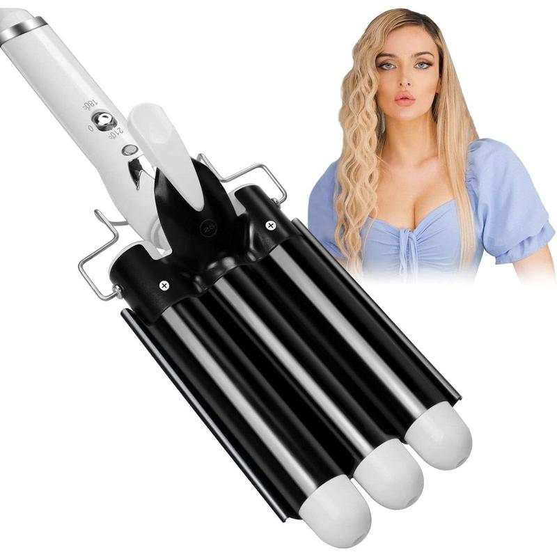 Three Barrel Curling Hair Crimper: Dual Voltage Crimper Hair Tool - 1 inch 3 Barrels Curler Iron Wand