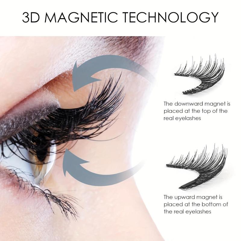 Magnetic Eyelashes without Eyeliner - Reusable Dual Magnetic lashes with 8 Pair, Looking Natural No Glue 3D False Eyelashes Kit with Applicator, Reusable & Waterproof, No Glue, Easy to Wear